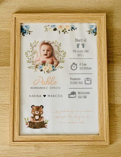 Cuadro nacimiento foto bebe masculino regalo