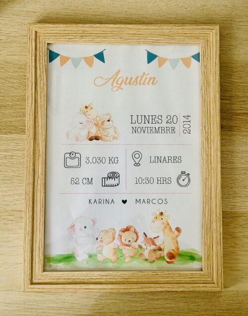 cuadro de nacimiento de bebe animalitos personalizado regalo