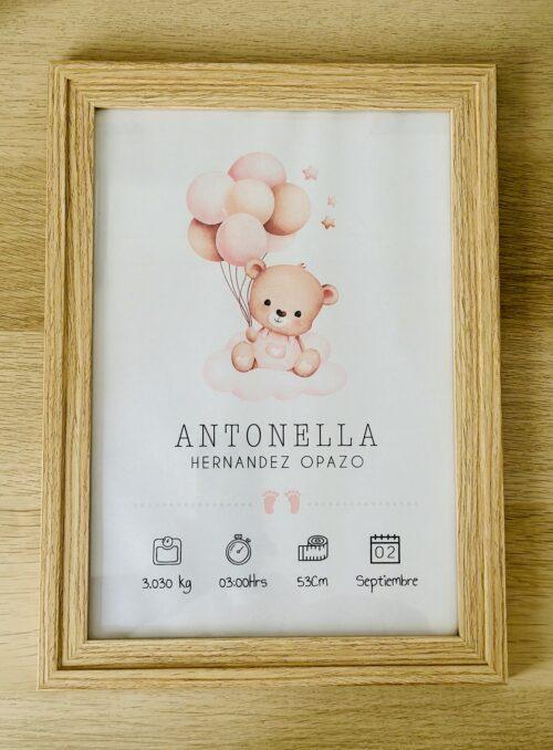cuadro de nacimiento bebe osito cafe personalizado regalo