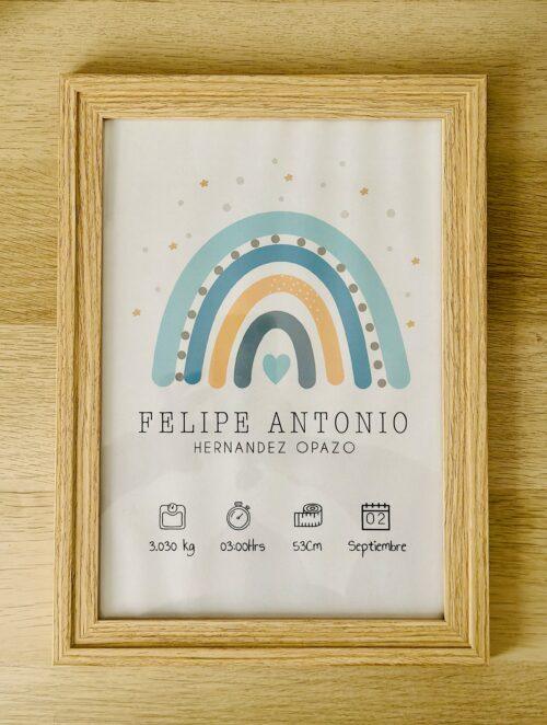 cuadro nacimiento bebe masculino con arcoiris personalizado regalo