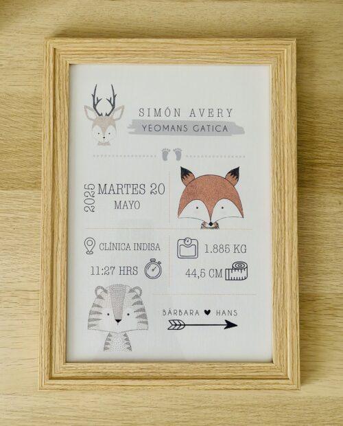 cuadro de nacimiento personalizado bebe zorro regalo